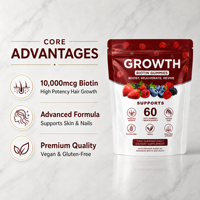 Gummies de Biotine Haute Puissance 10000mcg pour la Croissance des Cheveux, la Santé de la Peau et des Ongles – Complément pour Adultes et Adolescents – 60 Comprimés à Croquer – OEM Privé