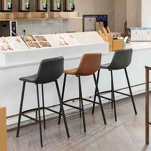 Factory Direct Sale Modern Design Metal Legs <b>Retro</b> <b>Chair</b> Industrial Style Cafe PU Leather High Bar Stools - Product Image 3