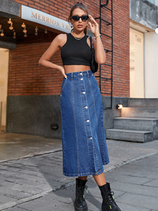 <span class=keywords><strong>Jupe</strong></span> longue décontractée pour femme, taille haute, boutonnée sur le devant, fendue, évasée, en <span class=keywords><strong>jean</strong></span> délavé, longueur midi – Grande Vente - Product Image 3