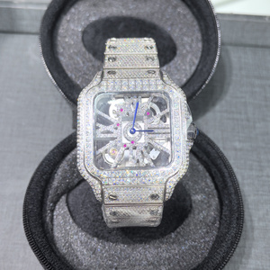 <span class=keywords><strong>Montre</strong></span>-bracelet mécanique <span class=keywords><strong>automatique</strong></span> pour <span class=keywords><strong>homme</strong></span> en acier inoxydable, design ajouré de luxe, entièrement sertie de moissanite VVS, style Hip Hop - Product Image 1