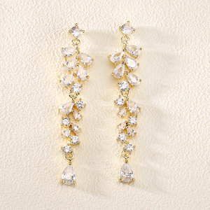 Boucles d'oreilles longues en cristal plaqué or 18 carats RAKOL EP5278, bijoux de mariée de luxe à la mode coréenne, livraison gratuite - Product Image 1
