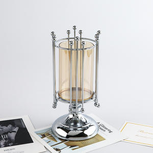 Geometric Gold Pillar Metal <strong>Candle</strong> Stand Decorative <strong>Candle</strong> <strong>Lantern</strong> with Removable Glass Cover - Product Image 4