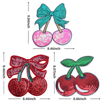 Patchs brodés personnalisés Saint-Valentin à sequins et nœuds cerises, thermocollants pour sacs, vestes, chapeaux - Vente en gros