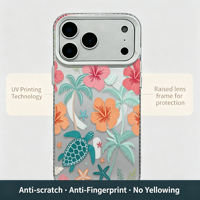Coque de téléphone magnétique en gros pour iPhone 17 16 15 Pro Max, motif tortue marine et floral, protection antichoc, logo personnalisé