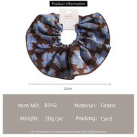 MUJU B542 Scrunchies Dulces de 22cm, Azules Florales de Satén, Grandes y Voluminosos, para Cola de Caballo, con Tarjeta de Logotipo Personalizado, Listos para Venta Minorista