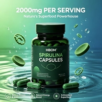 Capsules de spiruline en marque privée OEM 2000 mg, complément de spiruline avec protéines, fer et vitamine B12, végétalien, sans OGM