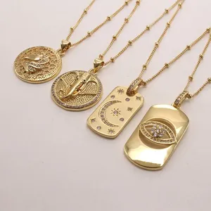 Gargantilla religiosa de Zirconia cúbica, collar con colgante de ojo de <span class=keywords><strong>diablo</strong></span>/elefante/caballo/luna, joyería para mujer, cadena de clavícula chapada en oro de 18 quilates - Product Image 1