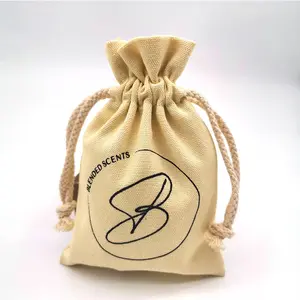 Custom Logo Linen Cotton Fabric Drawstring Pouch Jewelry Gift Packaging Bags For Earrings Rings Bracelet Fabric Pouch
