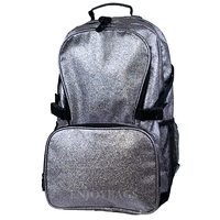 Sac à dos de cheerleading en paillettes argentées métalliques, personnalisé avec logo de club et nom, sac de sport en strass avec couleurs de fermeture éclair personnalisables pour équipes féminines