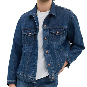 फैशन प्लस आकार के बटन पर पुरुषों के लिए नए डिजाइन सादे नीले रंग की जींस जैकेट कोट