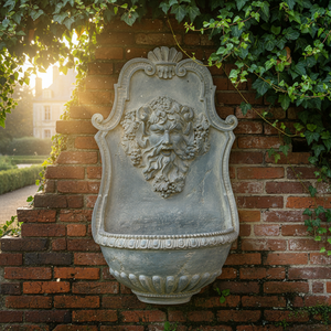 Fontaine murale sculptée style européen antique, motif visage de Bacchus, pour aménagement paysager de cour - Product Image 2