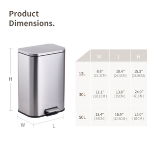Contenedores de Basura Antiolor de 12L/30L/50L, Cubo de Basura Rectangular de Acero Inoxidable con Pedal para Cocina y Oficina - Product Image 2