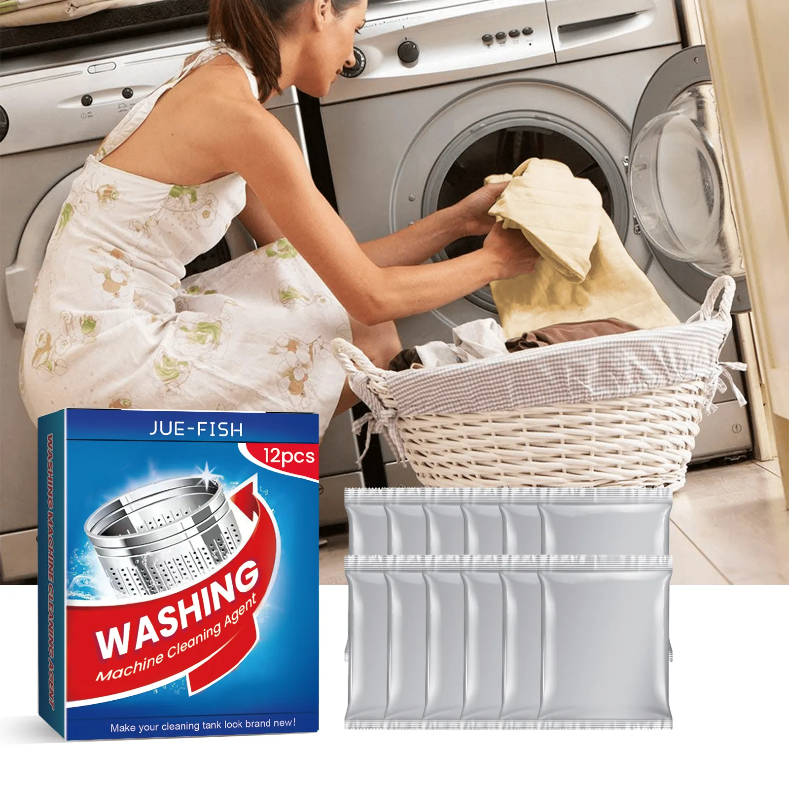 Agen pembersih tangki mesin cuci, bubuk pembersih rumah tangga, deterjen, penghilang jamur, untuk pembersih cucian