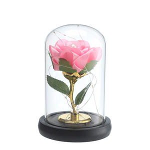 Cadeau de la Saint-Valentin, anniversaire, petite amie, romantique, fleurs éternelles en plastique, couverture en verre artificiel, veilleuse décorative - Product Image 5