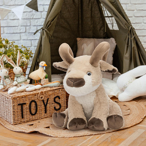 Jouet de mouton géant en fausse fourrure douce et agréable pour la peau, avec cornes longues bouclées brunes, queue courte, <span class=keywords><strong>yeux</strong></span> brillants en plastique, 20 pouces, grande chèvre en <span class=keywords><strong>peluche</strong></span> - Product Image 4