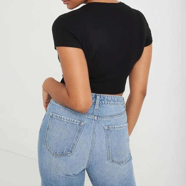 Women's Cotton Crop Top – Short Sleeve Scoop Neck Stretchy Casual Shirt, Black, Large - View #11