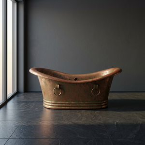 Baignoire ovale autoportante de luxe en cuivre, portable, pour salle de bain de villa, artisanat indien - Product Image 1