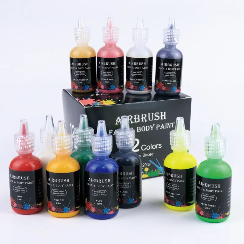 Pintura corporal de airbrush, tinta líquida para pintura corporal facial, à base d'água, fácil de lavar, para maquiagem de airbrush