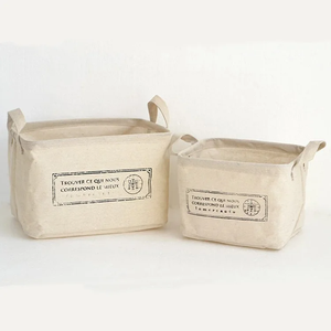 Boîte de rangement en coton et <span class=keywords><strong>lin</strong></span> de petite taille pour le bureau, panier de rangement en tissu pliable multi-cosmétiques avec poignées - Product Image 1