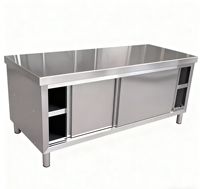 Table de préparation de cuisine professionnelle en acier inoxydable certifiée ISO avec armoire, évier intégré et tiroirs auto-nettoyants