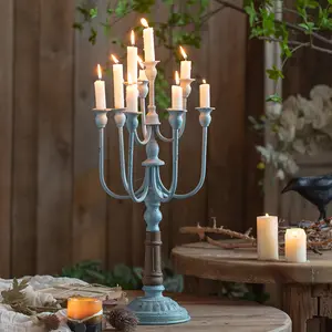 Country style accent decor candle holder antique finishing iron tabletop candelabra