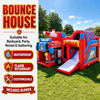 Château gonflable commercial pour enfants, thème camion de pompiers, avec toboggan et souffleur