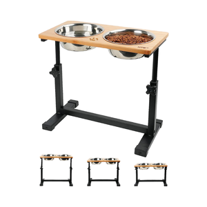 Rak mangkuk kucing bambu Universal dapat diatur grosir mangkuk tempat penyimpanan makanan kayu untuk meja makan hewan peliharaan anjing - Product Image 4