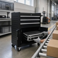 Coffre à outils à 3 tiroirs avec portes doubles, chariot de rangement en acier verrouillable sur roulettes pour atelier de réparation automobile