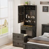 Petite Coiffeuse 3-en-1 avec Miroir Lumineux, Plateau en Bois Moderne et Station de Recharge pour Chambre et Hôtel