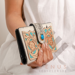 Hand Tooled Carving Wallet Clutch <b>Phone</b> Case Stylish Cowhide Fur Leather New Design Wallet Multi Uses Western Leather Wallets - Product Image 5
