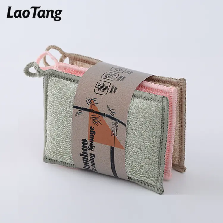 Promotional Bamboo Fiber Kitchen Dish Sponge Cleaning Dishes Sponge Scouring Pad