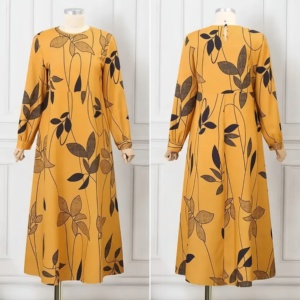 <span class=keywords><strong>Robe</strong></span> <span class=keywords><strong>longue</strong></span> décontractée pour <span class=keywords><strong>femme</strong></span> musulmane à imprimé floral, col rond, manches longues, coupe évasée, style <span class=keywords><strong>robe</strong></span> de soleil, pour les vacances au Moyen-Orient - Product Image 6