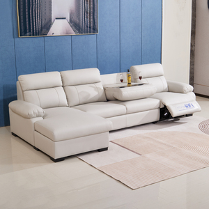 거실용 모던 다기능 L자형 화이트 가죽 섹셔널 소파, 접이식 수납 및 전동 리클라이너 기능 포함 - Product Image 2