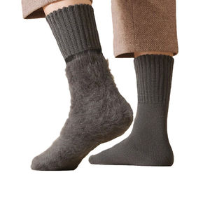 Chaussettes en laine mi-mollet pour homme, automne et hiver, épaisses et rembourrées, couleur unie, sans couture, en tissu éponge, vente en gros - Product Image 2