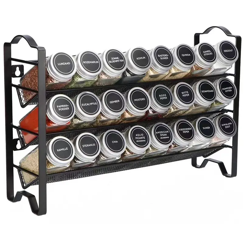 3-Tier Metal Condiment Shelf Standing Spice Herb Seasoning Rack for Kitchen Countertop Storage Holders   Racks