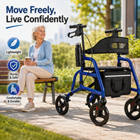 Déambulateur pliable avec siège, bande réfléchissante, 17,6 lb, roues pivotantes tout-terrain de 8 po, 350 lb, déambulateur réglable pour personnes âgées