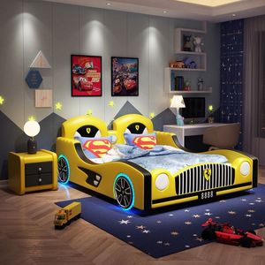 Luxuriöses Rotes Rennwagenbett für Jungen Kinderzimmermöbel Cooles Sportwagenförmiges Kleinkinderbett mit LED-Beleuchtung - Product Image 4