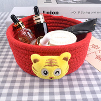 Petit panier de rangement rond pliable en corde de coton écologique, artisanat traditionnel chinois, design mignon, pour cosmétiques et articles divers