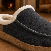 Chaussons en feutre doublés de polaire à enfiler, semelle en liège, bout rond, pour l'hiver, intérieur/extérieur, décontractés, pour la maison