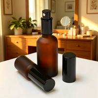 Flacon compte-gouttes en verre ambré givré 15ml 20ml 30ml 50ml 100ml, récipient pour sérum avec compte-gouttes en plastique noir de 18mm