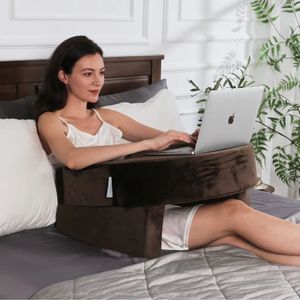 Reading <b>Pillow</b> Gray Plush Oblong With Storage For <b>Bed</b> Rest And Gaming - Product Image 2