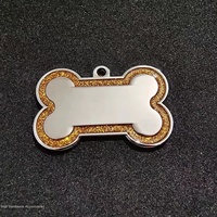 Étiquette d'identification pour animaux de compagnie personnalisée, imperméable, en forme d'os, motif lettres, paillettes, métal, étiquette de nom pour chien et chat, gravure au laser personnalisée, anti-perte