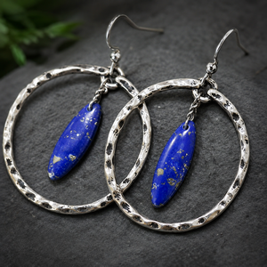 Orecchini a Cerchio Grandi Vintage a Forma di Oliva Blu Scuro, Gioielli di Moda per Donne - Product Image 4