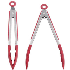 Food tongs, BBQ tongs, US standard silicone thickened stainless steel tongs, baking tools, bread and vegetable tongs, silicone - Product Image 5