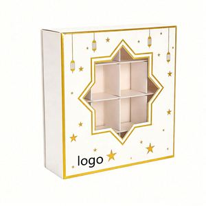 White Fancy Paper Cardboard <b>Empty</b> Window Mix Sweet Candy Biscuits Packaging <b>Gift</b> <b>Box</b> with Gold / Silver Star Design & Insert - Product Image 2
