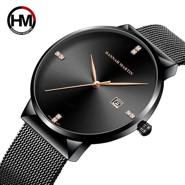 HANNAH MARTIN 901 Top Brand Man Quartz Wristwatch Stainless Steel  Waterproof Calendar Clock Luxury Business Men Watch