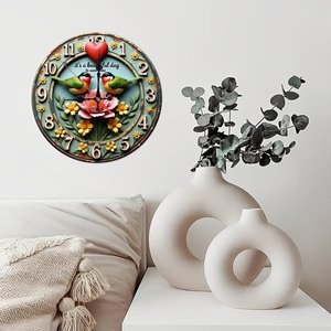 Round Wooden Wall <b>Clock</b> 25cm Retro Art Silent Non Ticking Cafe Restaurant Decor - Product Image 3