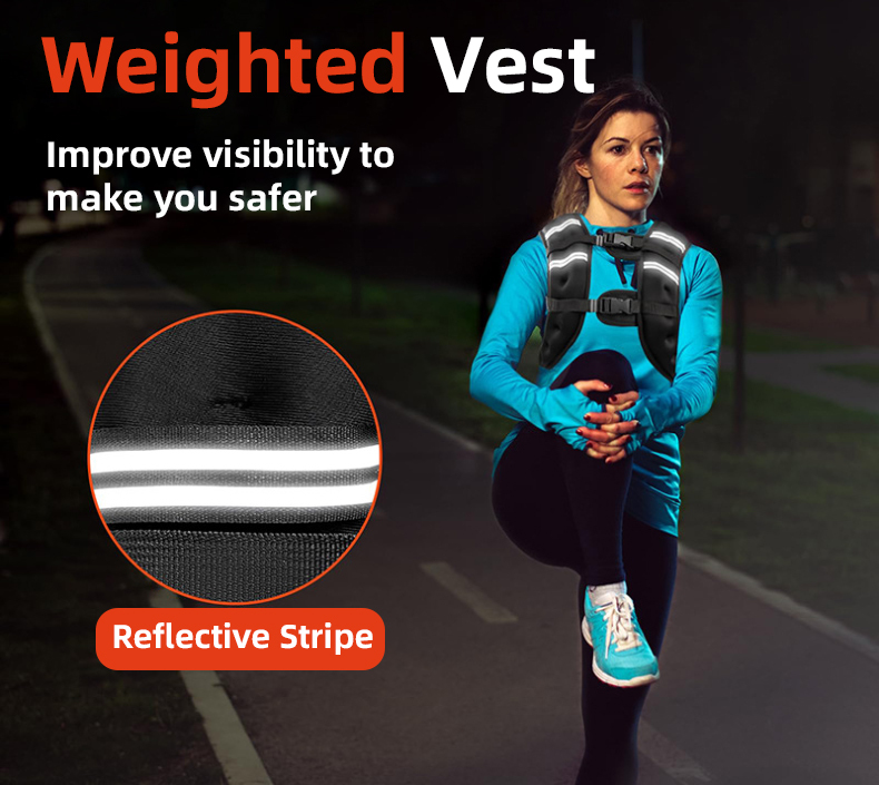 Gymnastics Power Gilet lesté 3 kg – Poids amovibles – Lavable en machine – Gilet de poids corporel avec bande réfléchissante, taille réglable équipement d'entraînement pour la musculation, la marche