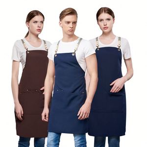 Delantal unisex de algodón y lona con cuello largo y tirantes cruzados ajustables para restaurante, delantal de cocina económico - Product Image 2