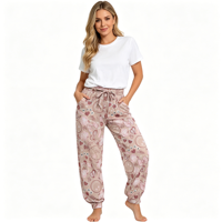 Pantalon décontracté d'été pour femme en bambou, taille haute, respirant, motif dessin animé, avec poches, devant plissé, élastique – Vente en gros RD